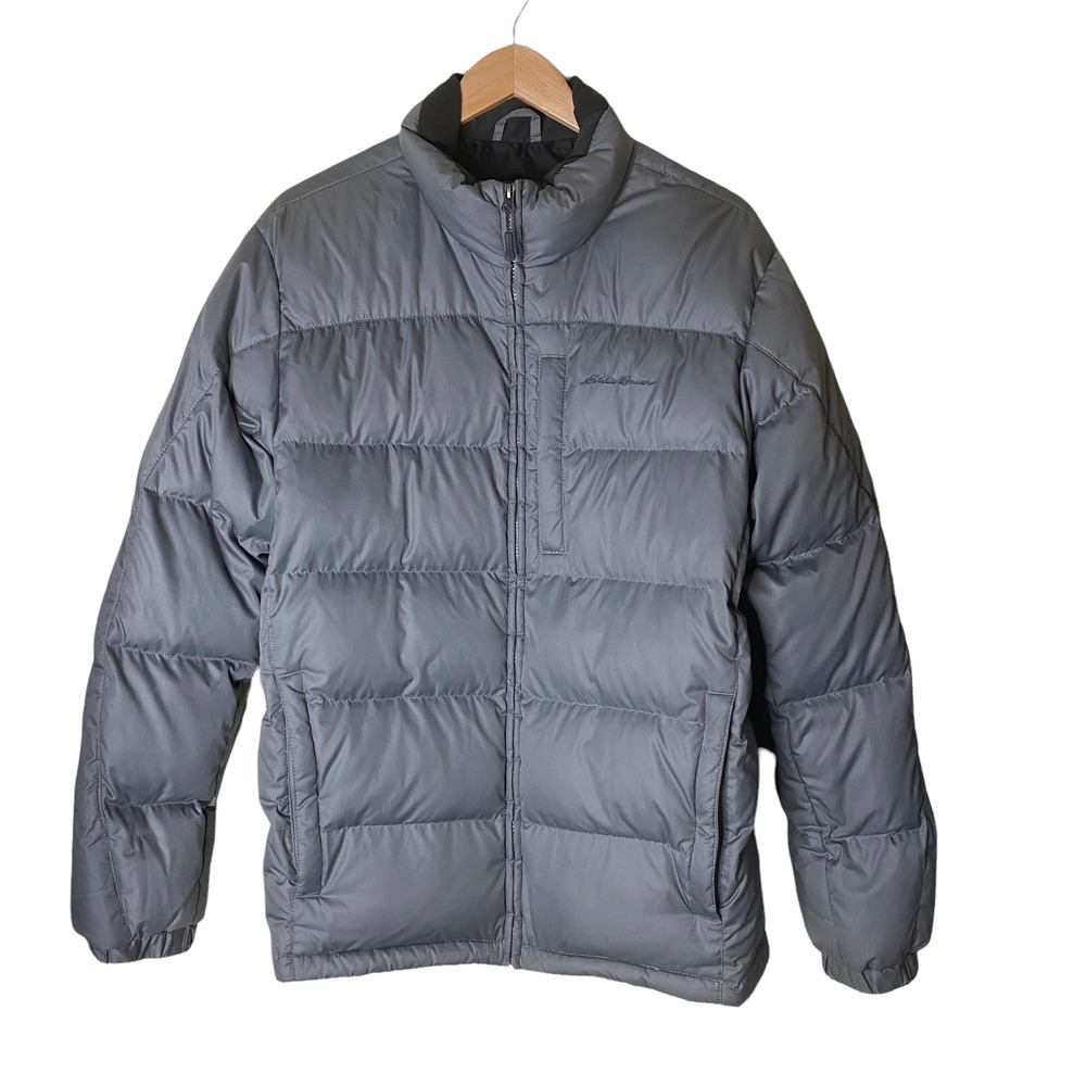 Eddie Bauer Gray Down Filled Puffer Coat Medium Quilted Jacket Oversized